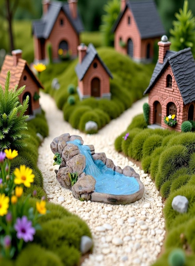 Mozff Blue DIY Miniature Water Pool Fairy Garden Decor - Antique European Manor Style Mini Pond Landscape Ornament for Dollhouse Village and Outdoor Crafts - Image 3